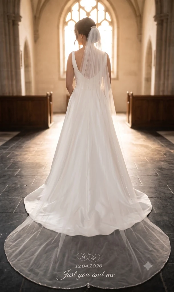 Cathedral wedding veil with personalised embroidered sentiment along the train